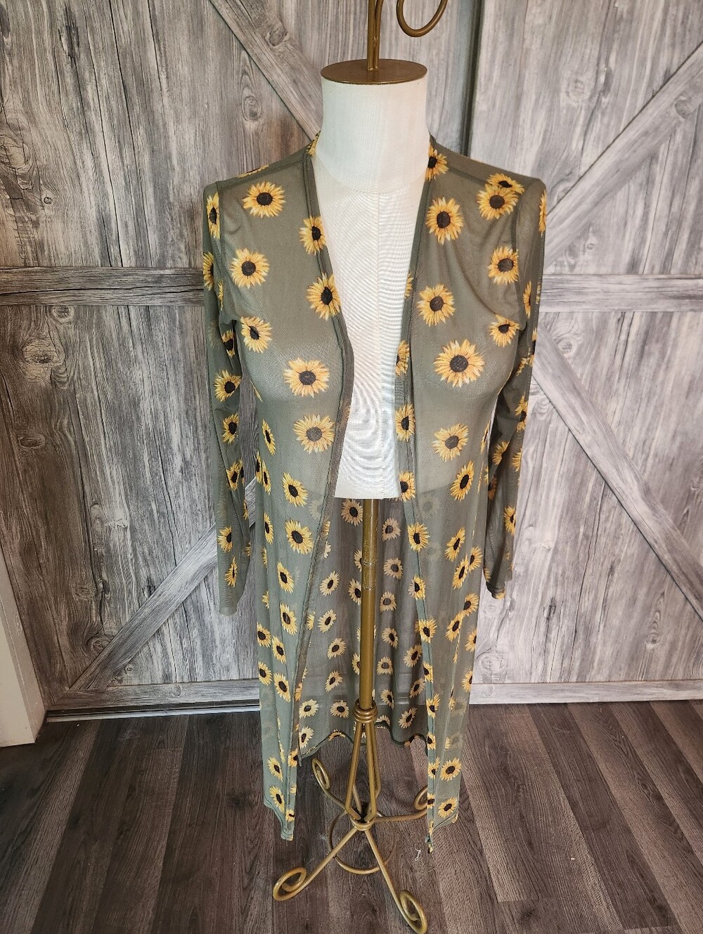 NYC Olive Green Sunflower Print Long Cardigan/Cover-up